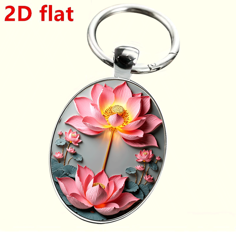 Zen Eastern Lotus Theme Keychain, Elegant Gift